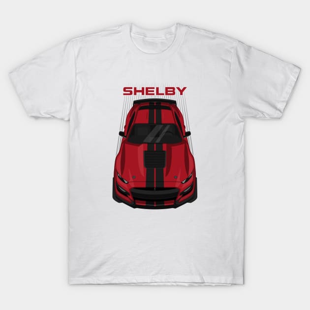 Ford Mustang Shelby GT500 2020-2021 - Rapid Red - Black Stripes T-Shirt by V8social